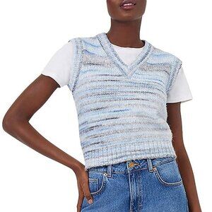 NWT French Connection Womens Space Dye V-Neck Sweater Vest Paradise Blue Size M